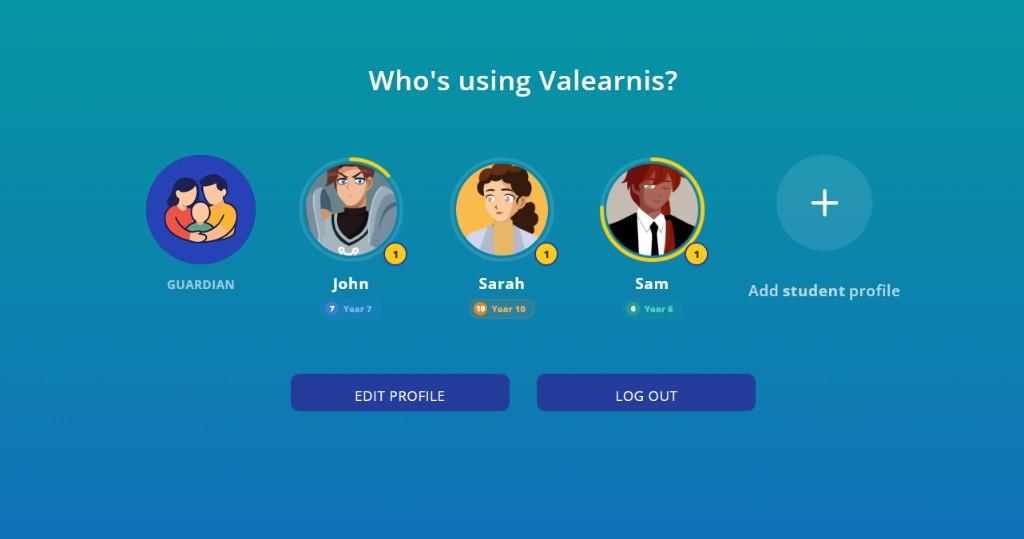 Family profile selection with guardian and student accounts